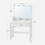 Dressing table cosmetic table with 9 LED lamps and mirror adjustable light intensity white