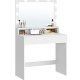 Dressing table cosmetic table with 9 LED lamps and mirror adjustable light intensity white