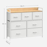 Commode kast 7 stoffen laden met handgrepen metalen frame industrieel design wit-eiken