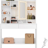 Kaptafel met LED 3 kleuren met instelbare lichtsterkte met spiegel voor make-up wit