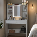 Kaptafel met LED 3 kleuren met instelbare lichtsterkte met spiegel voor make-up wit