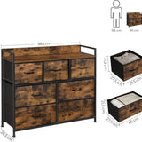 Commode kast 7 stoffen laden met handgrepen metalen frame industrieel design Bruin