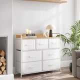 Commode kast 7 stoffen laden met handgrepen metalen frame industrieel design wit-eiken