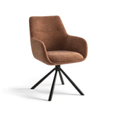 Olivia Swivel Dining Chair with Armrests, Rust Brown Fabric