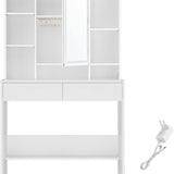 Kaptafel met LED 3 kleuren met instelbare lichtsterkte met spiegel voor make-up wit