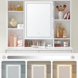 Kaptafel met LED 3 kleuren met instelbare lichtsterkte met spiegel voor make-up wit