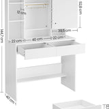 Kaptafel met LED 3 kleuren met instelbare lichtsterkte met spiegel voor make-up wit