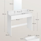 Kaptafel met rechthoekige spiegel en 2 lades, cosmetische tafel