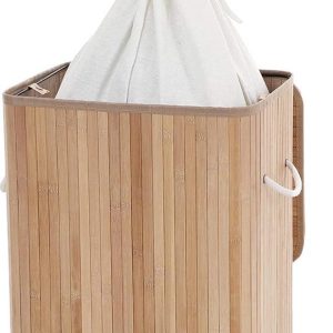 Furnihaus - Wasmanden met deksel - Wasmanden - Bamboe/katoen - Natuurlijk bruin - 40x30x60cm