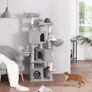 Furnihaus - Krabpaal voor katten - Krabpalen - Spaanplaat/hard karton/pluche/sisal - Grijs - 92x90x174cm