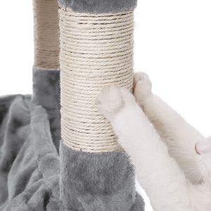 FEANDREA Stevige krabpaal met kattenbak, met sisal omwikkelde krabpunten, mand en grot, klimboom voor katten 164 cm hoog, lichtgrijs PCT99W