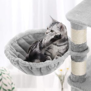 FEANDREA Stevige krabpaal met kattenbak, met sisal omwikkelde krabpunten, mand en grot, klimboom voor katten 164 cm hoog, lichtgrijs PCT99W