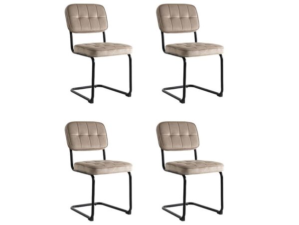 Eetkamerstoelen Set van 4 Flexa - Beige - Metaalpoot - Velvet