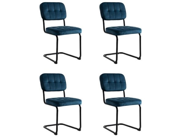 Eetkamerstoelen Set van 4 Flexa - Blauw - Metaalpoot - Velvet