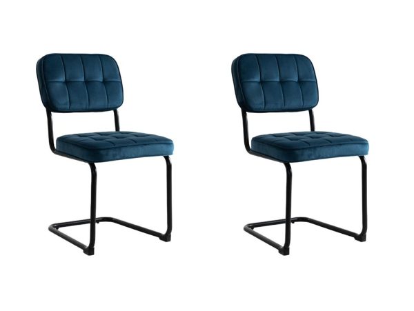 Eetkamerstoelen Set van 2 Flexa - Blauw - Metaalpoot - Velvet